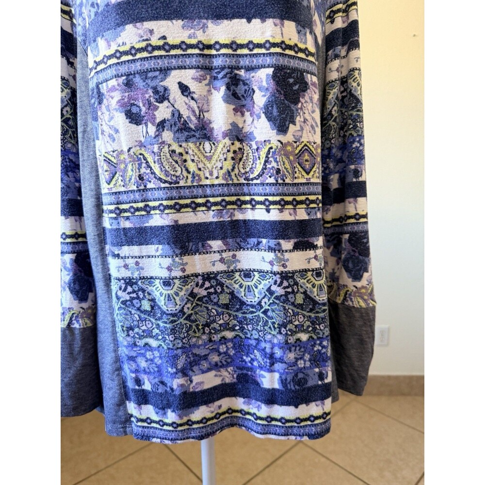 Zenergy by Chico's Large 2 Blue Purple Boho Print Tunic Top Long Sleeve - Picture 8 of 15